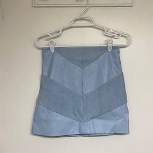 Light blue faux leather/ velvet skirt